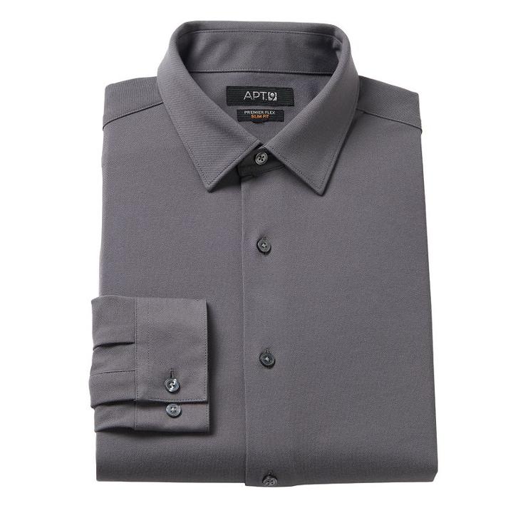 Men's Apt. 9&reg; Premier Flex Slim-fit Stretch Knit Dress Shirt, Size: 16-34/35, Dark Grey