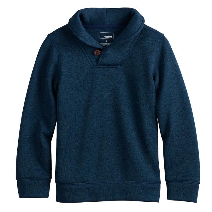 Boys 4-12 Sonoma Goods For Life&trade; Sweater Fleece Shawl Pullover Top, Size: 7, Dark Blue