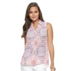 Women's Dana Buchman Printed Smocked Crepe Blouse, Size: Small, White