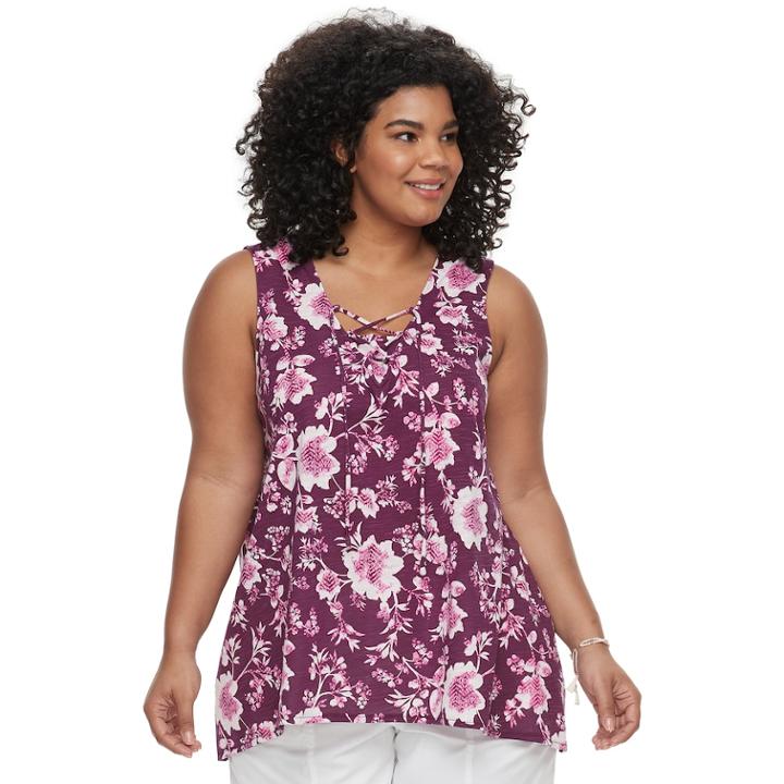 Plus Size Sonoma Goods For Life&trade; Floral Lace-up Tank, Women's, Size: 3xl, Med Purple