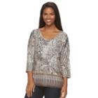 Women's Gloria Vanderbilt Embellished Summer Swirl Shirt, Size: Small, Med Brown