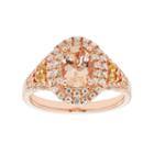 14k Rose Gold Over Silver Morganite & White Zircon Tiered Oval Halo Ring, Women's, Size: 6, Multicolor