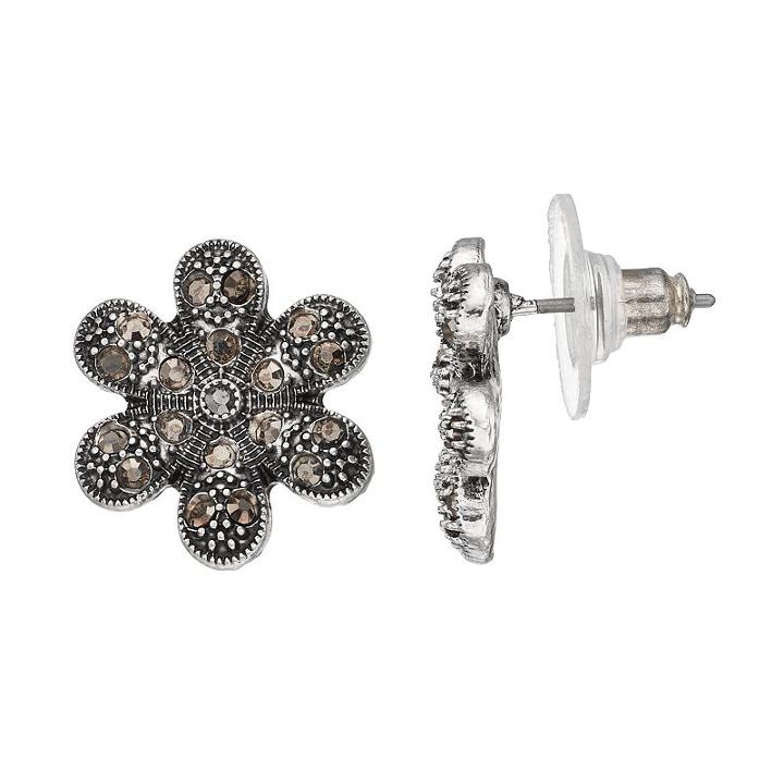 Antiqued Flower Drop Earrings, Women's, Dark Grey