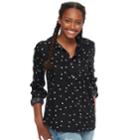 Juniors' So&reg; Plaid Button Down Shirt, Size: Large, Black