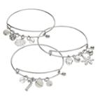 Jingle Bell, Candy Cane & Snowflake Charm Bangle Bracelet Set, Women's, White