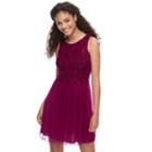 Juniors' Speechless Sequin Lace Chiffon Skater Dress, Teens, Size: 3, Dark Red