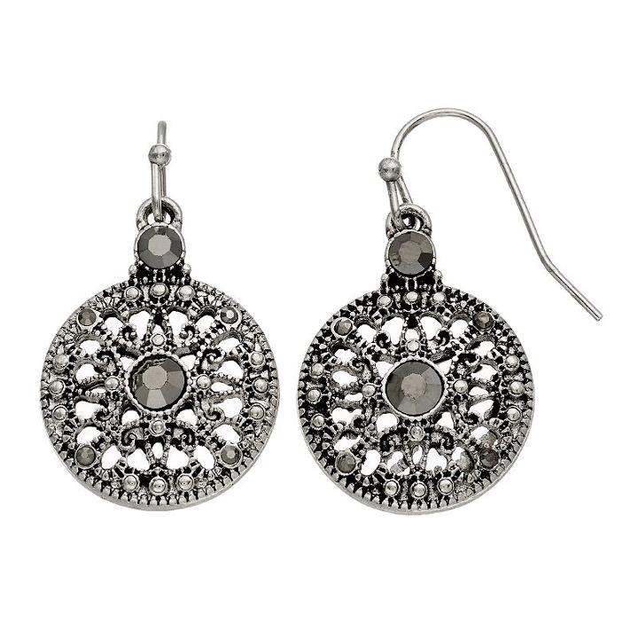 Filigree Disc Nickel Free Drop Earrings, Women's, Silver