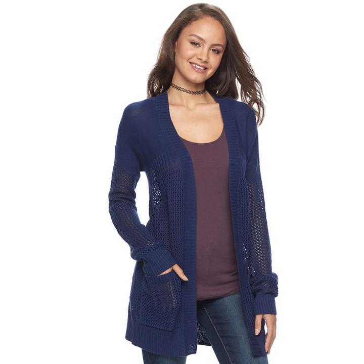Juniors' So&reg; Drop Shoulder Open Stitch Cardigan, Teens, Size: Large, Blue