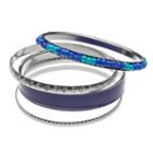 Blue Seed Bead & Textured Bangle Bracelet Set, Women's