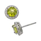 Sterling Silver Peridot And Lab-created White Sapphire Halo Stud Earrings, Women's, Green