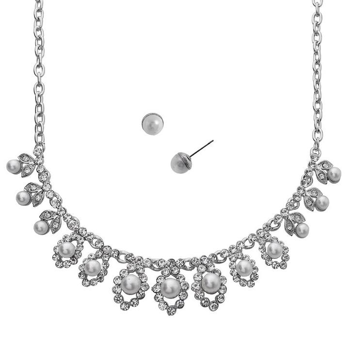 Crystal Allure Necklace And Stud Earring Set, Women's, Size: 16.5, White
