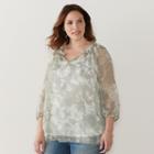 Plus Size Sonoma Goods For Life&trade; Printed Chiffon Popover Peasant Top, Women's, Size: 3xl, Green