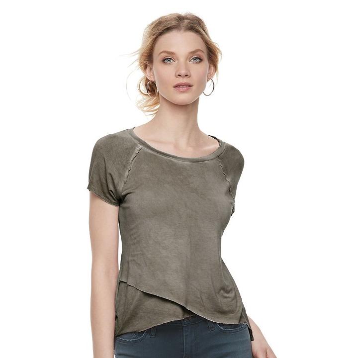 Women's Rock & Republic® Layered Shark-bite Tee, Size: Large, Dark Green