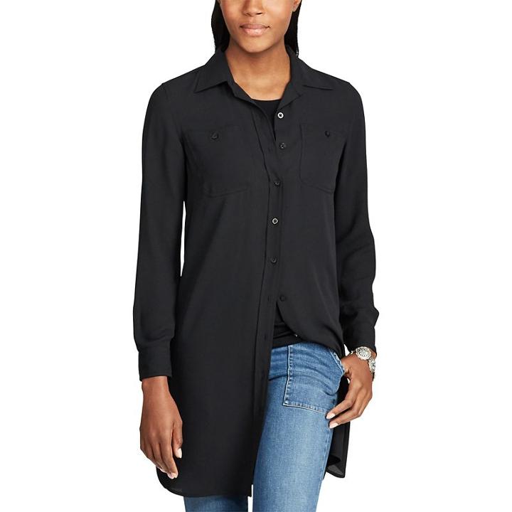 Women's Chaps Georgette Button-down Tunic, Size: Large, Black