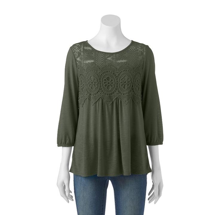 Juniors' Rewind Crochet Babydoll Top, Girl's, Size: Medium, Dark Green