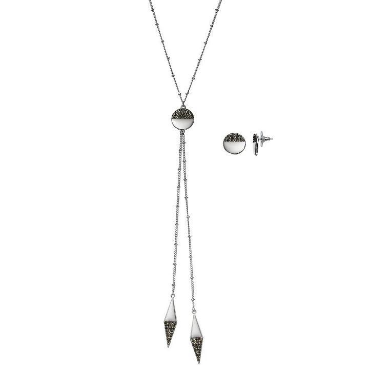 Geometric Bolo Necklace & Drop Earring Set, Women's, Silver