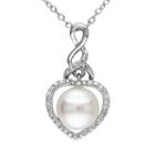 Freshwater Cultured Pearl And Diamond Accent Sterling Silver Heart Pendant Necklace, Women's, Size: 18