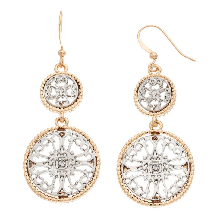 Two Tone Milgrain Filigree Disc Nickel Free Drop Earrings, Women's, Multicolor