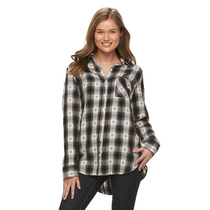 Juniors' Mudd&reg; Flannel Button-down Shirt, Girl's, Size: Medium, White Oth