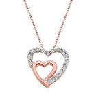 18k Rose Gold Over Silver 1/10 Carat T.w. Diamond Double Heart Pendant, Women's, White