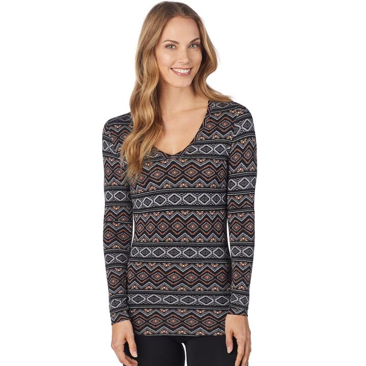 Women's Cuddl Duds Softwear V-neck Top, Size: Xs, Grey (charcoal)