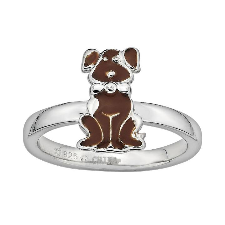 Stacks And Stones Sterling Silver Brown Enamel Dog Stack Ring, Women's, Size: 8, Grey