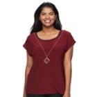 Juniors' Plus Size Wrapper Colorblock Necklace Top, Teens, Size: 1xl, Dark Red