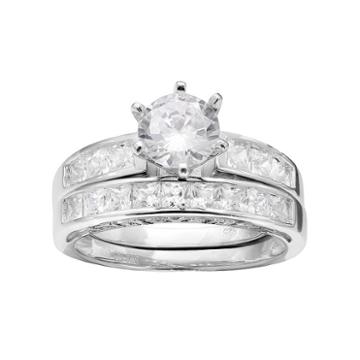 Pure 925 Sterling Silver Cubic Zirconia Engagement Ring Set, Women's, Size: 9, Grey