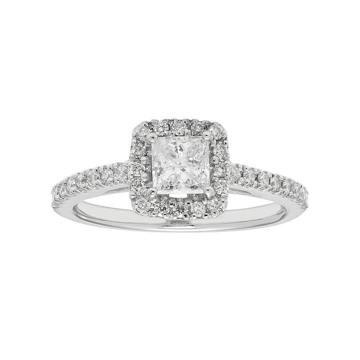 Boston Bay Diamonds 14k White Gold 3/4 Carat T.w. Igl Certified Diamond Square Halo Engagement Ring, Women's, Size: 9