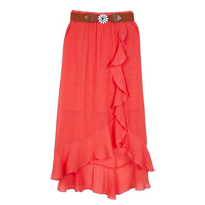 Girls 7-16 Iz Amy Byer Removable Belt Ruffled Gauze Skirt, Girl's, Size: Large, Lt Orange