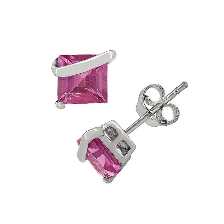 Lab-created Pink Sapphire Sterling Silver Stud Earrings, Women's