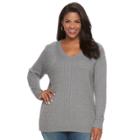 Plus Size Croft & Barrow&reg; Cable-knit V-neck Sweater, Women's, Size: 3xl, Med Grey