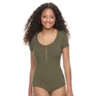 Juniors' Candie's&reg; Ribbed Zip Front Bodysuit, Girl's, Size: Xl, Green