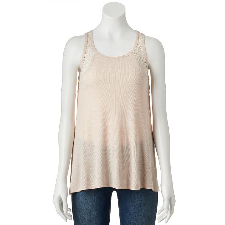 Juniors' Pink Republic Lace Back Tank, Girl's, Size: Small, Dark Brown