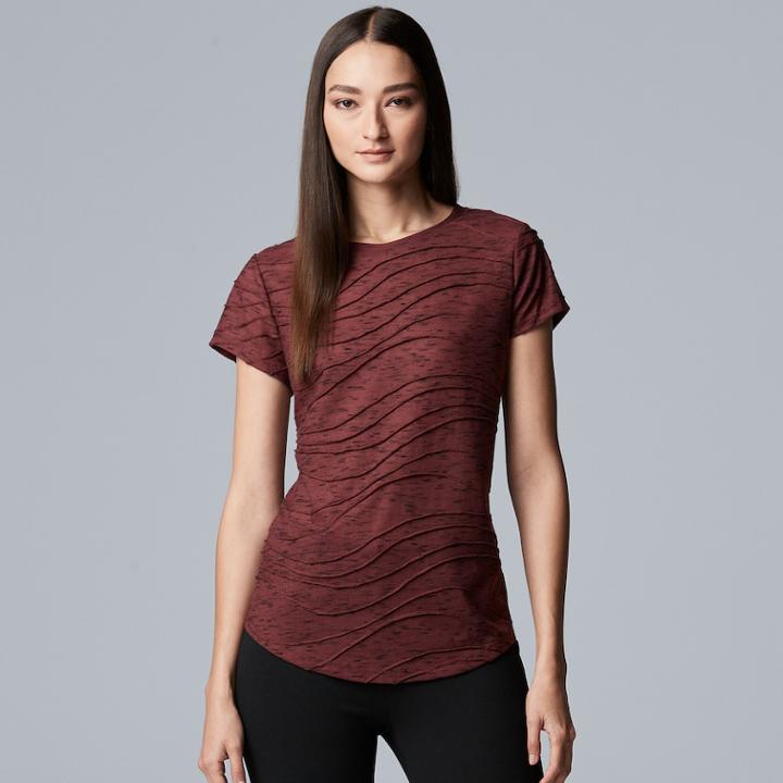 Women's Simply Vera Vera Wang Essential Windy Jacquard Tee, Size: Small, Dark Red