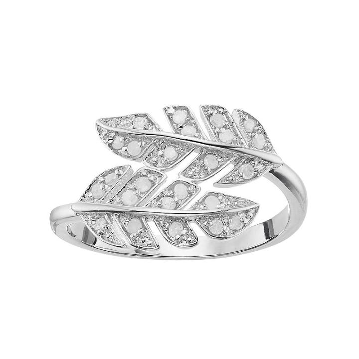 Sterling Silver 1/4 Carat T.w. Diamond Leaf Ring, Women's, Size: 7, White