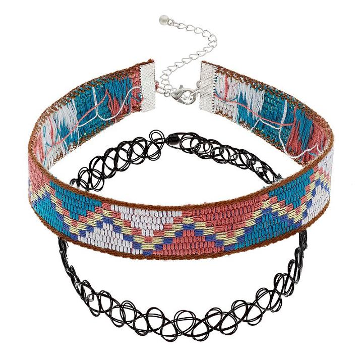Mudd&reg; Woven Zigzag & Tattoo Choker Necklace Set, Women's, Multicolor
