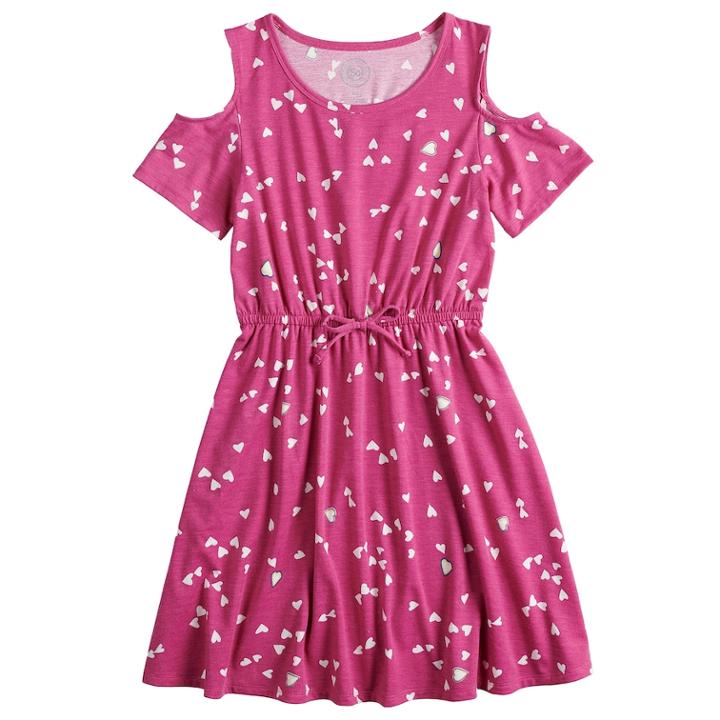 Girls 7-16 & Plus Size So&reg; Printed Cold Shoulder Dress, Size: S/7-8, Med Pink