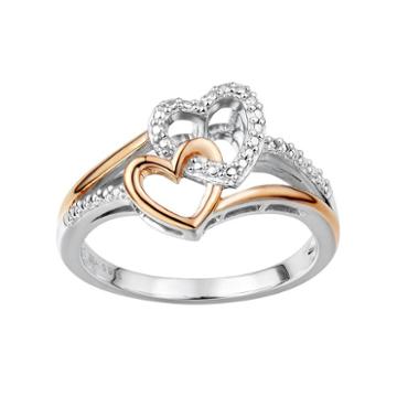 Two Hearts Forever One Sterling Silver Two Tone Double Heart Ring, Women's, Size: 6, White