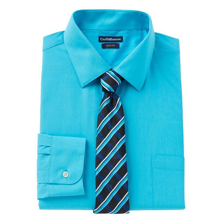 Men's Croft & Barrow&reg; Slim-fit Dress Shirt & Tie Set, Size: 2x-34/35, Purple Oth