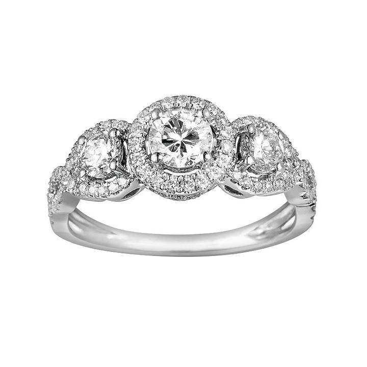 10k White Gold 1-ct. T.w. 3-stone Round-cut Diamond Frame Ring, Women's, Size: 7