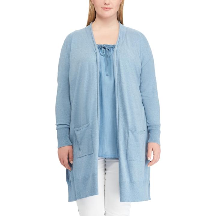 Plus Size Chaps Open Front Cardigan, Women's, Size: 3xl, Blue