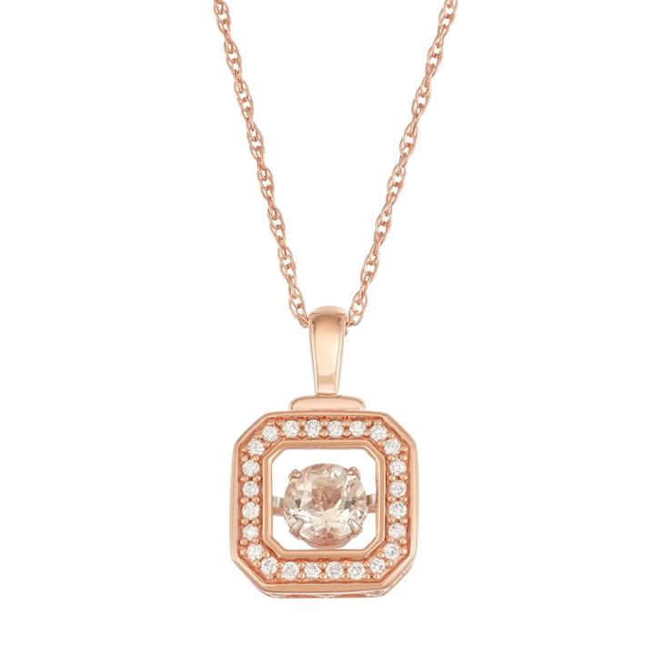 Boston Bay Diamonds 10k Rose Gold 1/8 Ct. T.w. Diamond Morganite Floating Stone Square Pendant, Women's, Size: 18, White