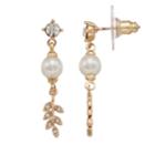 Lc Lauren Conrad Leafy Vine Nickel Free Linear Earrings, Women's, White
