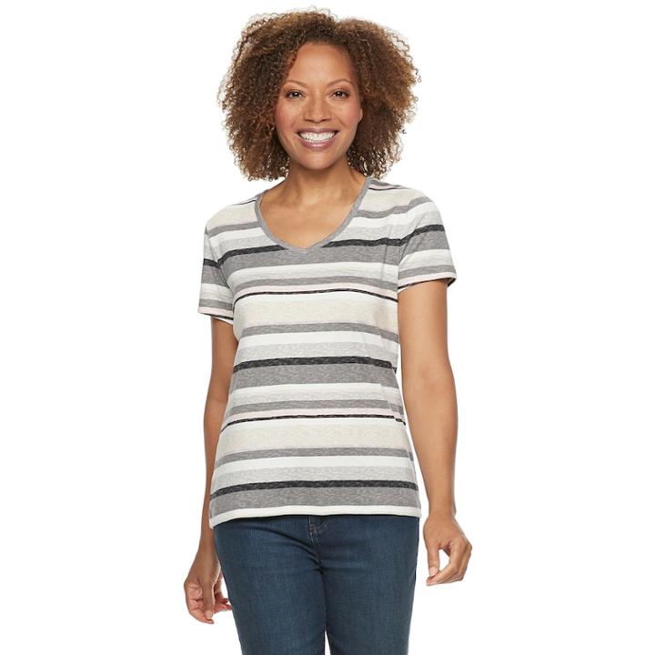 Petite Croft & Barrow&reg; V-neck Tee, Women's, Size: Xxl Petite, Med Grey