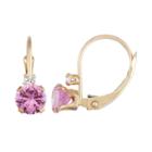 10k Gold Round-cut Lab-created Pink Sapphire & White Zircon Leverback Earrings, Women's
