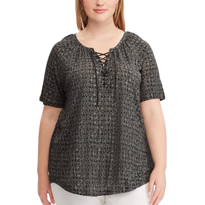 Plus Size Chaps Lace-up Top, Women's, Size: 1xl, Black