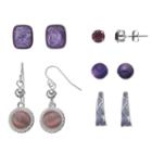 Purple Hoop, Stud & Drop Earring Set, Women's