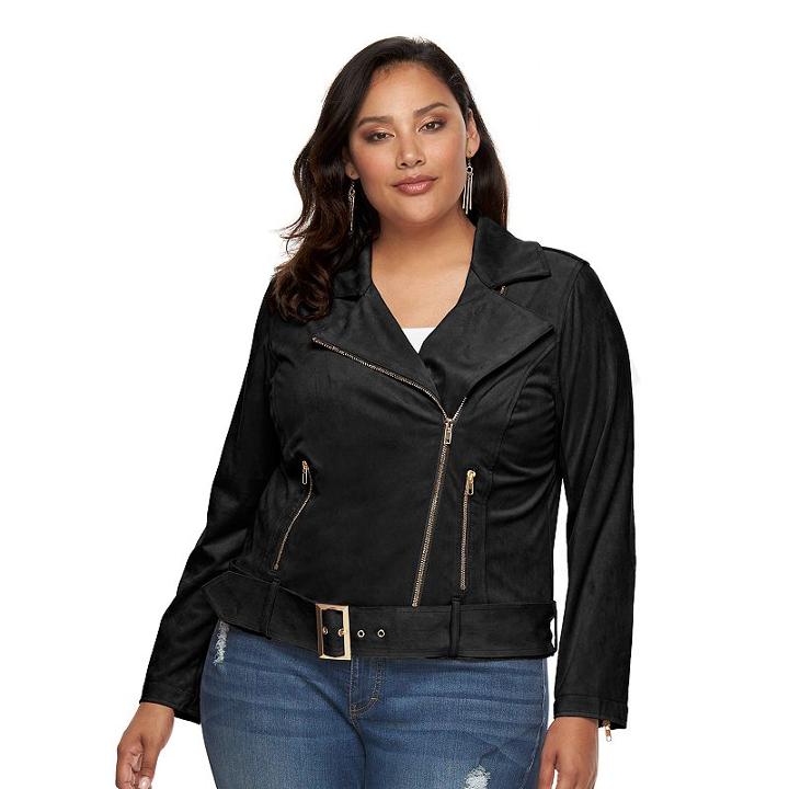 Plus Size Jennifer Lopez Faux-suede Moto Jacket, Women's, Size: 3xl, Black