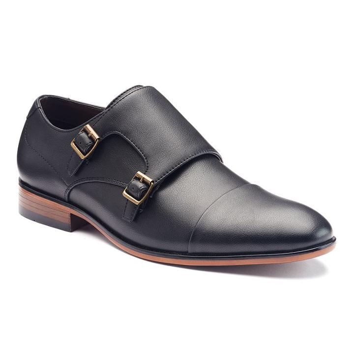 Apt. 9&reg; Men's Cap-toe Monk Strap Shoes, Size: 9.5, Black